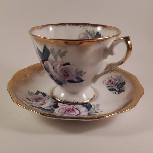 Pretty Pretty Royal Standard pink rose and heavy gold teacup and saucer - Picture 5 of 9